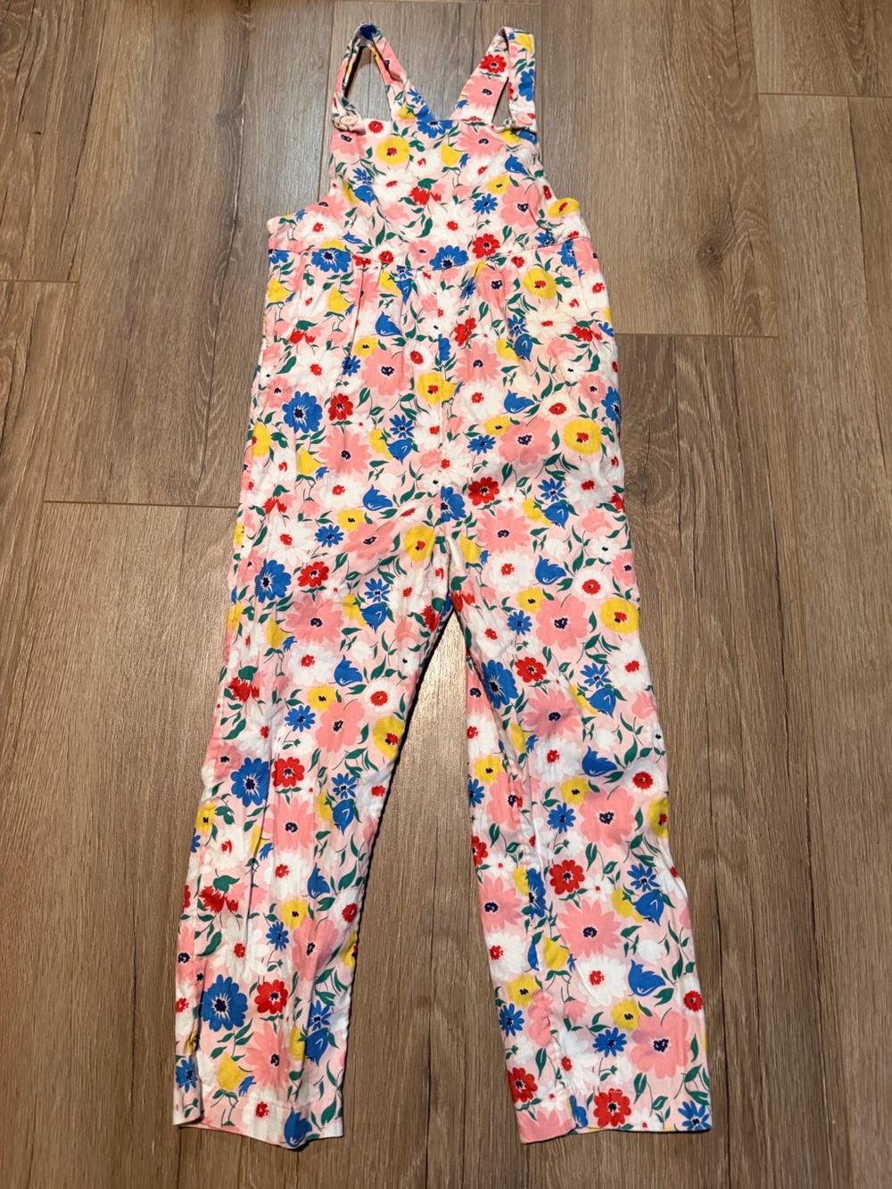 Mini Boden Girls Overalls Floral Dungarees Pink White Blue Red Pants Overall 6/7
